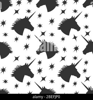 Silhouette unicorn noire avec arrière-plan à motif étoiles sans couture. Illustration vectorielle Illustration de Vecteur