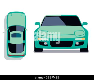 Voitures vectorielles de style plat dans différentes vues. Illustration de voiture de sport turquoise Illustration de Vecteur