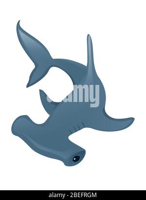 Requin martelé animal géant sous-marin dessin de personnage dessin de dessin animé plat illustration vectorielle isolée sur fond blanc Illustration de Vecteur