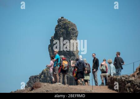 Le paysage du Ponta de Sao lourenco près de la ville de Canical sur la côte à l'est de Madère sur l'île de Madère du Portugal. Portugal, Madeir Banque D'Images