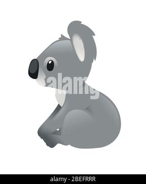 Un joli ours koala gris s'assoit au sol et attend avec impatience le dessin d'animal de caricature illustration plate vectoriel isolée sur fond blanc Illustration de Vecteur