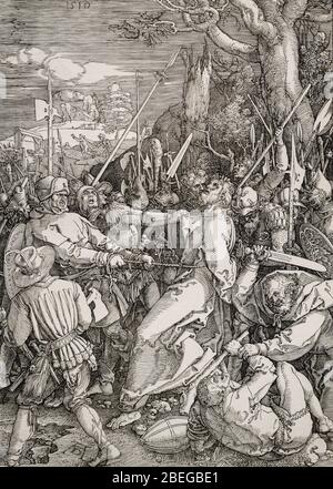 Arrestation du Christ (1510) par Albrecht Dürer (1471 – 1528). Coupe de bois. Banque D'Images