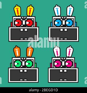 Un jeu de quatre autocollants pour variantes de couleur de tête de robot de lapin Illustration de Vecteur