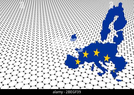 Carte européenne en trois dimensions sur une feuille de graphène infinie. Banque D'Images