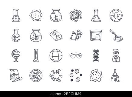 l'outil de géographie et l'icône scientifique se définissent sur un fond blanc, un style de ligne, une illustration vectorielle Illustration de Vecteur