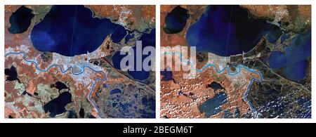 La Nouvelle-Orléans avant et après l'ouragan Katrina Banque D'Images
