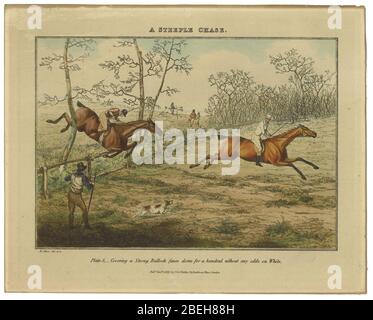 Henry Thomas Alken, un Steeple Chase. Plaque 5, couvrant une forte clôture Bullock vers le bas pour cent sans aucune chance sur Blanc. Banque D'Images