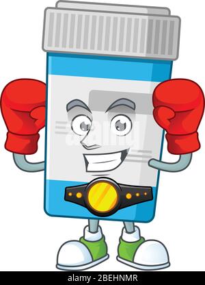 Une bouteille sportive de boxe athlète dessin animé mascotte style Illustration de Vecteur