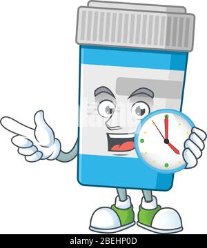 Concept de mascotte pour biberon médical tenant une horloge circulaire Illustration de Vecteur