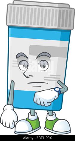 Bouteille médicale avec un geste d'attente dessin animé mascotte concept Illustration de Vecteur