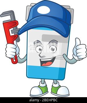 Concept de mascotte pour le travail de bouteilles médicales comme plomberie intelligente Illustration de Vecteur