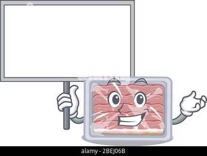 Une icône de mascotte au bacon fumé congelé apporte une planche Illustration de Vecteur
