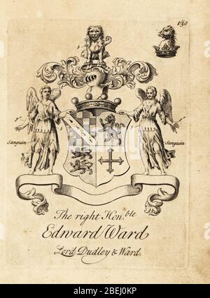 Armoiries du très honorable Edward Ward, 9ème Baron Dudley, 4ème Baron Ward, 1704-1731. Gravure de Copperplate par Andrew Johnston après C. Gardiner de Notitia Anglicana, Shwing the Réalisations of all the English noblesse, Andrew Johnson, The Strand, Londres, 1724. Banque D'Images