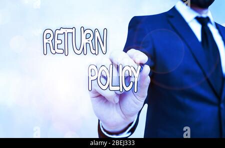 Politique De Retour De Texte D'Écriture Manuscrite. Retour conceptuel de photos ou échange de marchandises défectueuses qu'ils achètent avant Banque D'Images