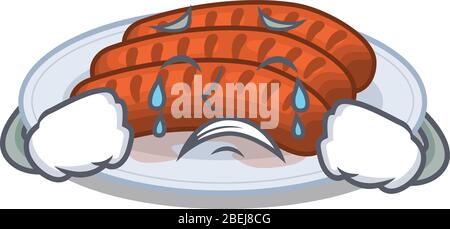 Motif caricature de saucisses grillées avec un visage en forme de crayeuse Illustration de Vecteur