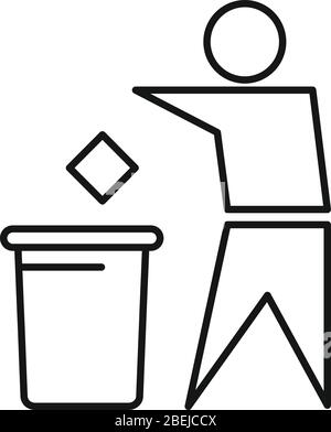 L'homme lance l'icône de déchets. Outline man jeter l'icône de vecteur de déchets pour la conception de Web isolée sur fond blanc Illustration de Vecteur