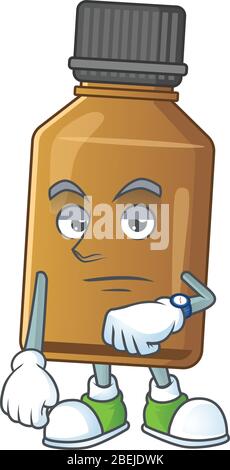 Flacon de traitement au sirop avec concept de mascotte de dessin animé en mouvement Illustration de Vecteur