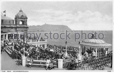 Le Spa Scarborough, Yorkshire England, carte postale ancienne de 1937 Banque D'Images