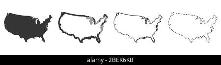 Carte vectorielle des États-Unis. Ensemble de cartes linéaires de l'Amérique. Illustration vectorielle. Carte américaine isolée. Illustration de Vecteur