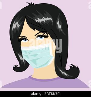 Les femmes portent un masque respiratoire médical. Masque de protection contre la pollution ou l'hôpital. Illustration de Vecteur