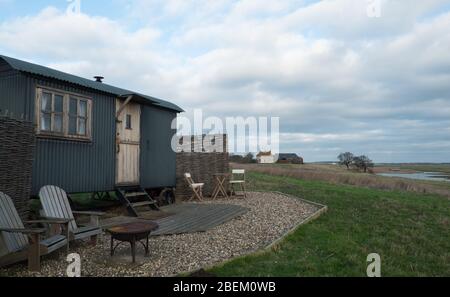 Une des huttes du berger à la réserve naturelle d'Elmley, île de Sheppey, Kent Banque D'Images