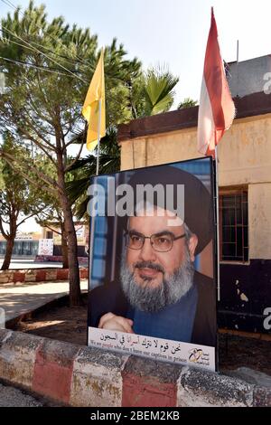 Photo du Secrétaire général du Hezbollah Sayyed Hassan Nasrallah, au Centre de détention de Khiam, Khiam, Sud-Liban. Banque D'Images