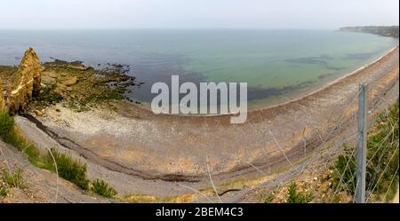 La Pointe du Hoc les roches, Normandie France en été Banque D'Images