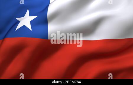 Drapeau du Chili soufflant dans le vent. Drapeau volant du Chili pleine page. Illustration tridimensionnelle. Banque D'Images