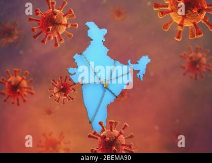 Inde verrouillage empêchant l'épidémie de virus corona covid-19 - rendu 3d image Banque D'Images