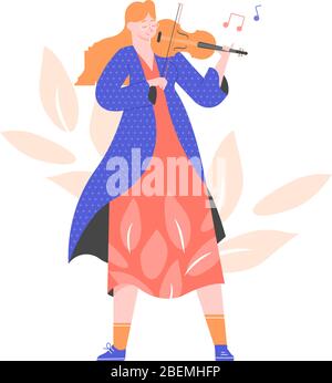 Jolie fille musicien joue le violon. Violoniste. Illustration de Vecteur