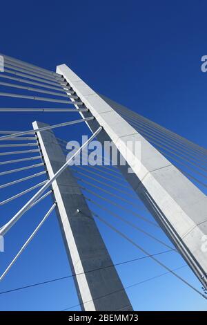 Le pont de Portland'sTilikum Crossing est resté sur la rivière Willamette pendant une journée d'été Banque D'Images