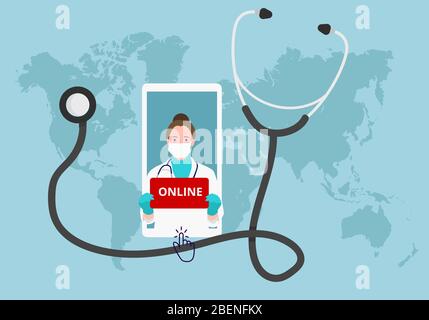 consultation en ligne de médecin à l'aide de stéthoscope de santé de smartphone de téléphone Illustration de Vecteur