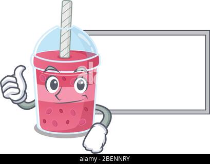 Thé à bulles à la fraise humoristique motif dessin animé Thumbs up apporter un tableau blanc Illustration de Vecteur