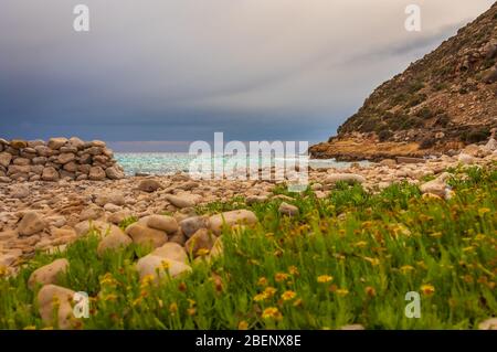 Vue incroyable sur la meilleure plage de Lampedusa, une île paradisiaque au sud de la Sicile, partie des îles de Pelagie Banque D'Images