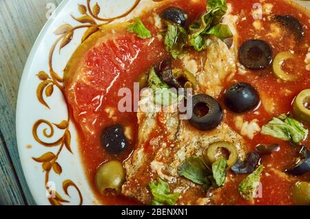 Kabkabou - ragoût de poisson et de tomate traditionnellement préparé en Tunisie. Banque D'Images