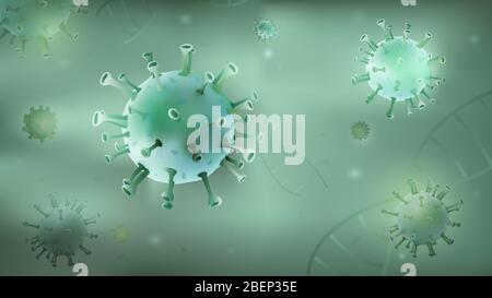 Particules microscopiques de virus et ADN sur fond vert clair avec espace de copie Illustration de Vecteur