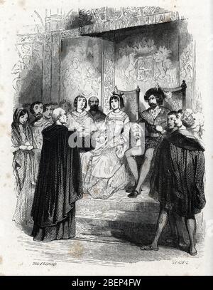 Inquisiton espagnole : Portrait de Tomas de Torquemada (1420-1498) locataire un crucifix face aux rois d'Espagne Isabelle de Castille et du roi Ferdinand Banque D'Images