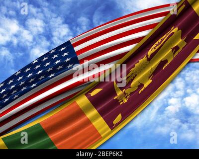 Drapeau de l'Amérique avec le drapeau Sri Lanka sur fond de ciel Banque D'Images