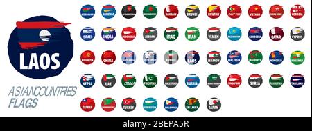 Drapeaux nationaux des pays asiatiques. Illustrations vectorielles Illustration de Vecteur