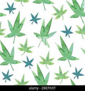 modèle sans couture de feuilles de cannabis abstraites d'aquarelle isolées sur fond blanc Banque D'Images