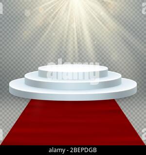 Effet réaliste transparent. Tapis rouge et podium rond avec lumières pour l'événement ou la cérémonie de remise des prix. SPE 10 Illustration de Vecteur