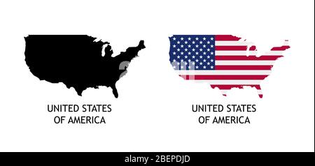 Silhouette des Etats-Unis d'Amérique couleur noire et colorée dans drapeau national - illustrations vectorielles isolées sur blanc Illustration de Vecteur