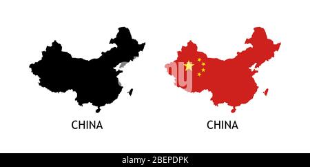 Silhouette de la Chine couleur noire et colorée dans drapeau national - illustrations vectorielles isolées sur blanc Illustration de Vecteur