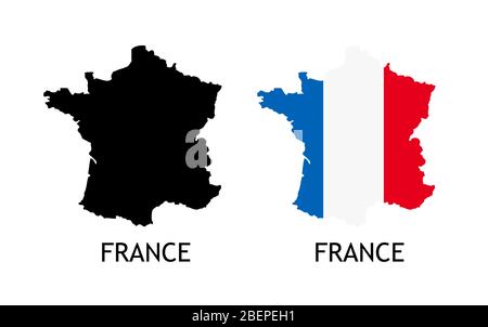 Silhouette de la France couleur noire et colorée dans drapeau national - illustrations vectorielles isolées sur blanc Illustration de Vecteur