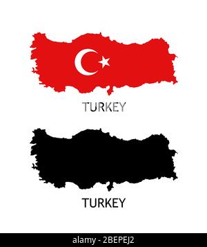 Silhouette de la Turquie couleur noire et colorée dans drapeau national - illustrations vectorielles isolées sur blanc Illustration de Vecteur