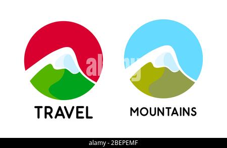 Logo des montagnes italiennes isolé sur fond blanc. Ensemble d'emblèmes vectoriels avec les Alpes italiennes. Illustration de Vecteur