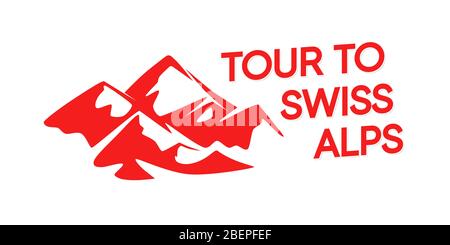 Logo rouge des montagnes alpines suisses isolé sur fond blanc. Vector Emblem avec les Alpes de Suisse. Illustration de Vecteur