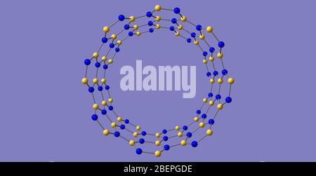 Structure de nanotube de nitrure de bore isolée sur fond bleu Banque D'Images