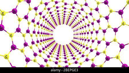 Structure nanotube en carbure de silicium isolée sur fond blanc Banque D'Images