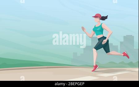 Femme en train de courir sur le fond urbain. Illustration de Vecteur